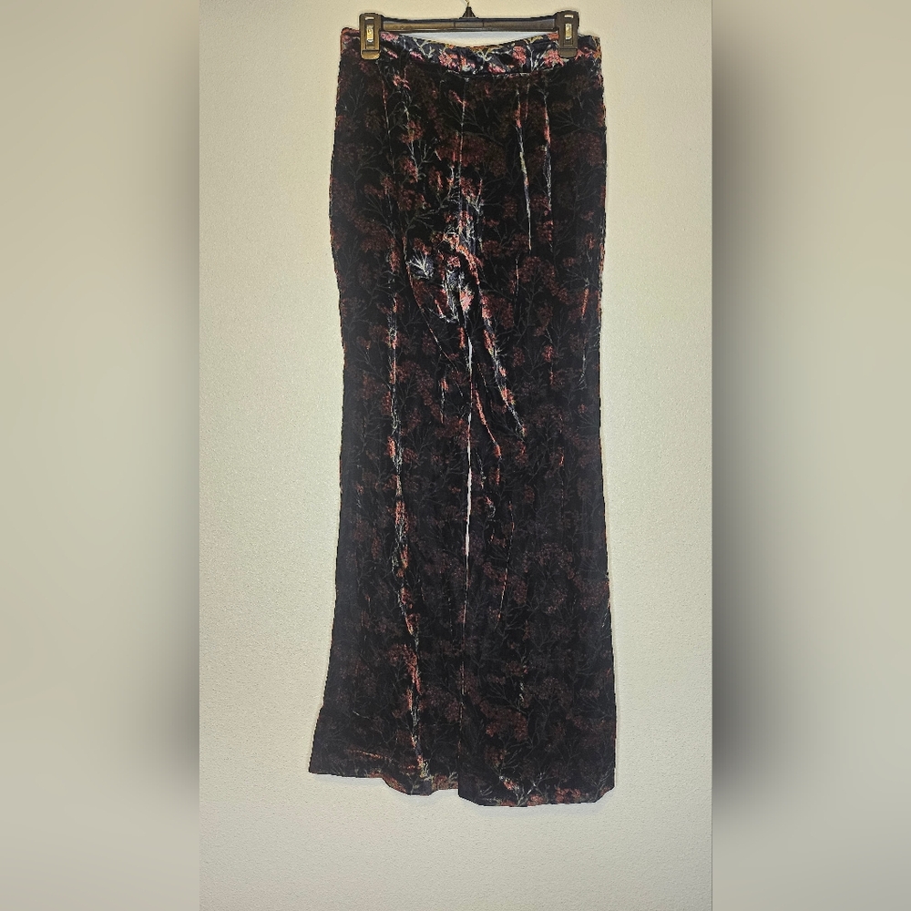 Zara The Charlotte Pant Flare Black Red Floral Velvet Sz S - Picture 5 of 10